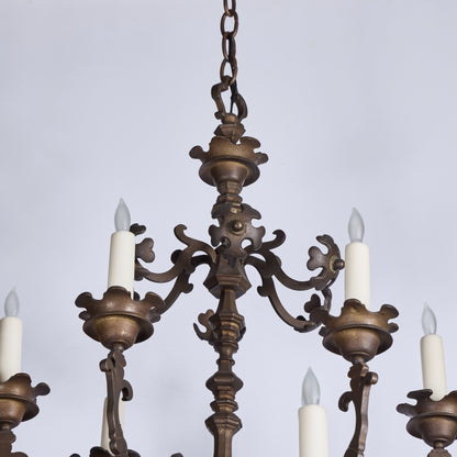 Bronze Chandelier with Floral Forms — 12 Lights, 20th Century