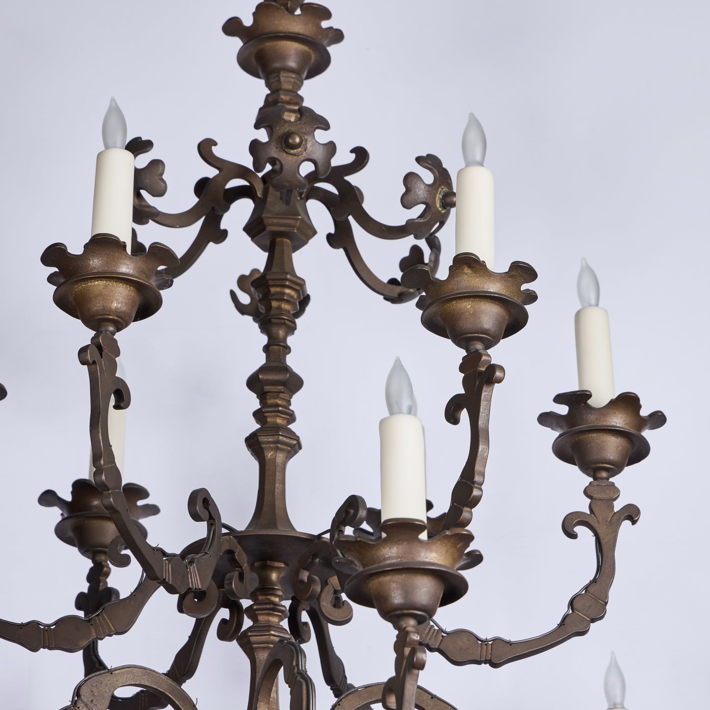 Bronze Chandelier with Floral Forms — 12 Lights, 20th Century