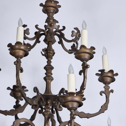 Bronze Chandelier with Floral Forms — 12 Lights, 20th Century