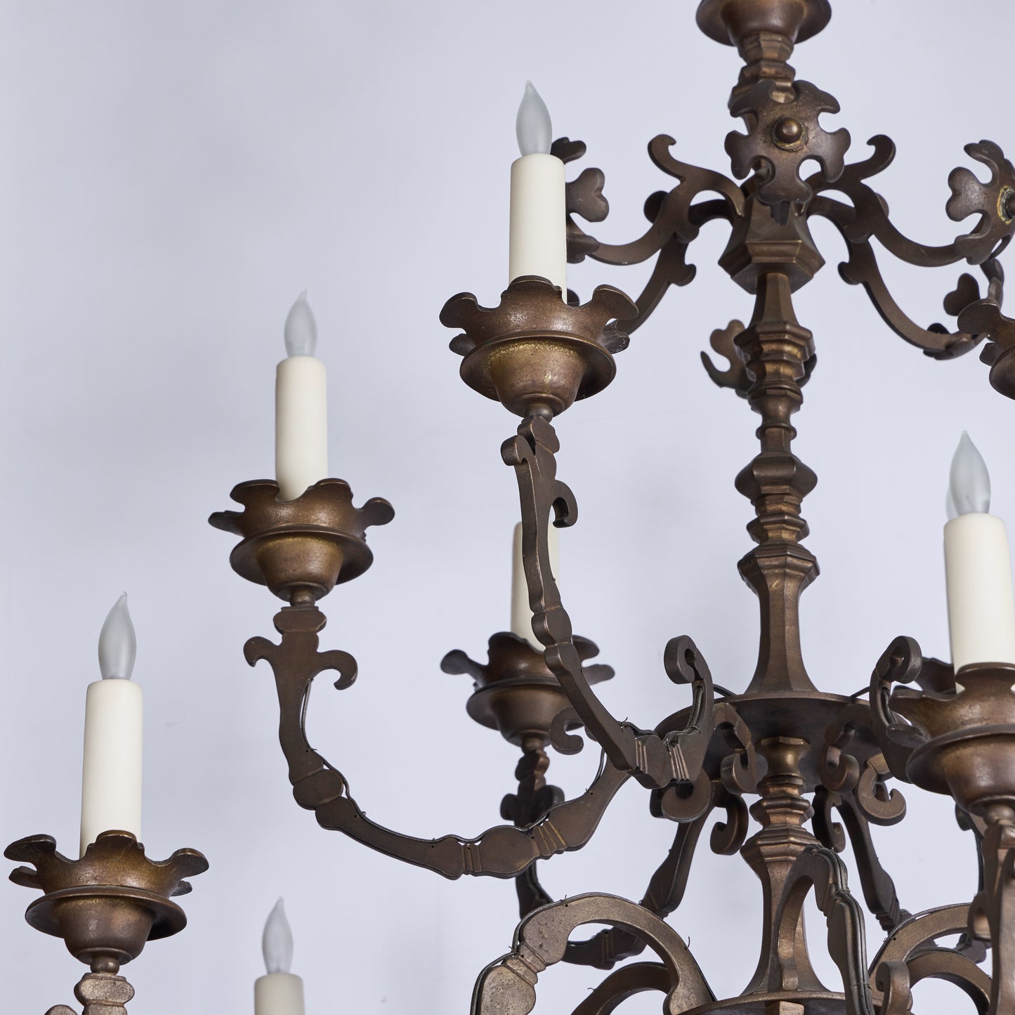 Bronze Chandelier with Floral Forms — 12 Lights, 20th Century