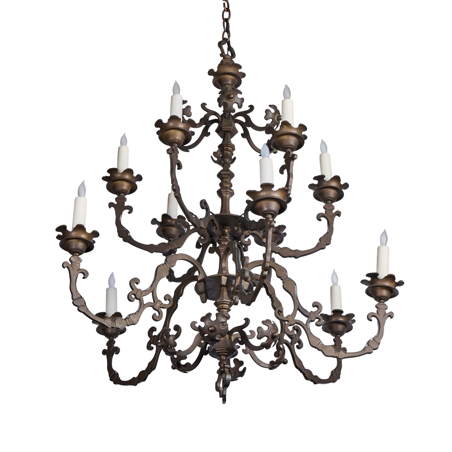 Bronze Chandelier with Floral Forms — 12 Lights, 20th Century