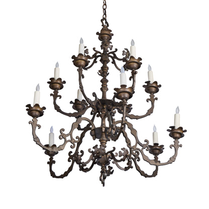 Bronze Chandelier with Floral Forms — 12 Lights, 20th Century