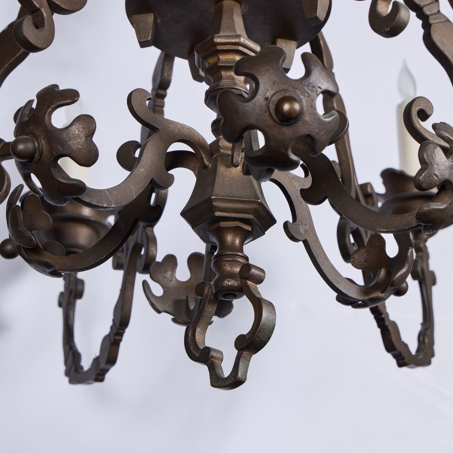 Bronze Chandelier with Floral Forms — 12 Lights, 20th Century