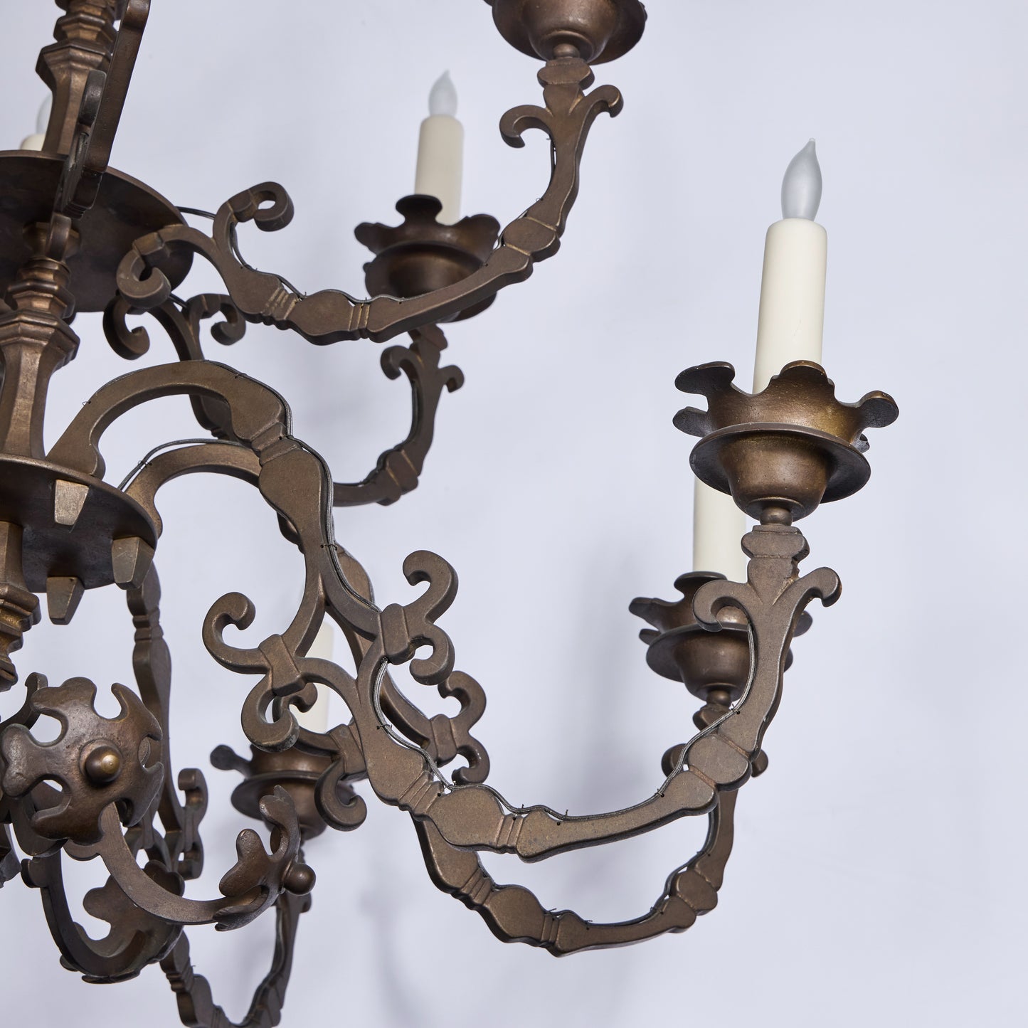 Bronze Chandelier with Floral Forms — 12 Lights, 20th Century
