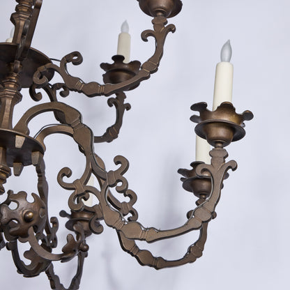 Bronze Chandelier with Floral Forms — 12 Lights, 20th Century