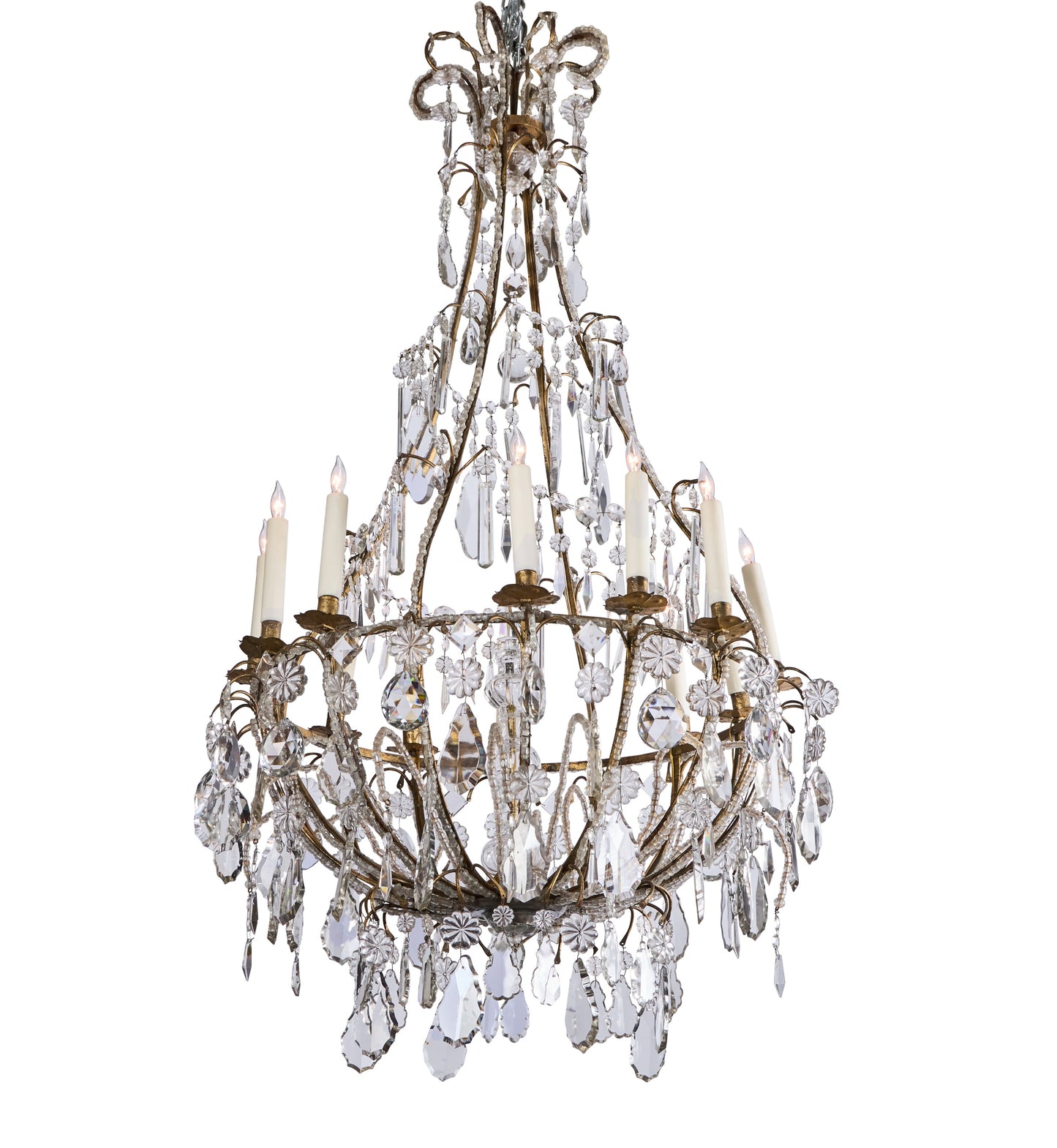 Italian Pear-Shaped Tôle and Crystal Chandelier — 12 Lights, Circa 1880