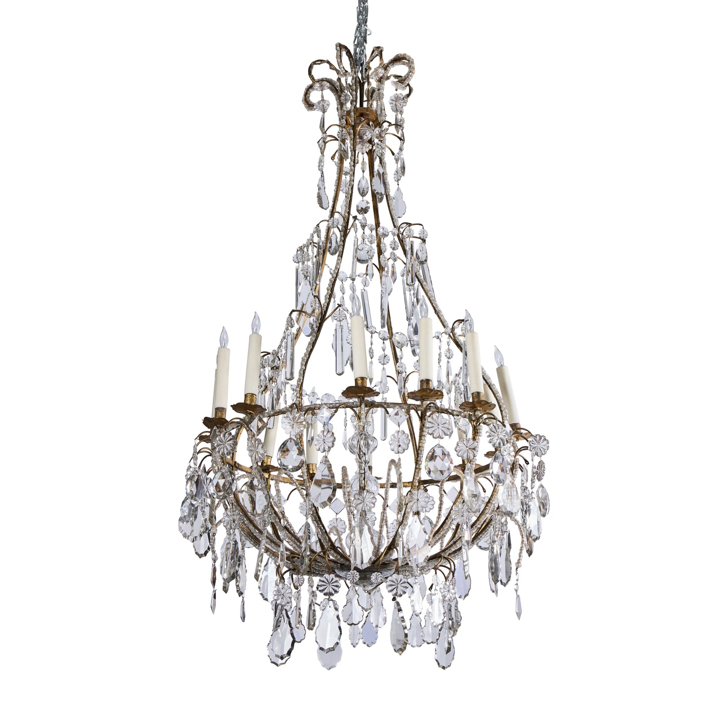 Italian Pear-Shaped Tôle and Crystal Chandelier — 12 Lights, Circa 1880