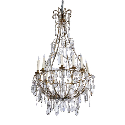Italian Pear-Shaped Tôle and Crystal Chandelier — 12 Lights, Circa 1880