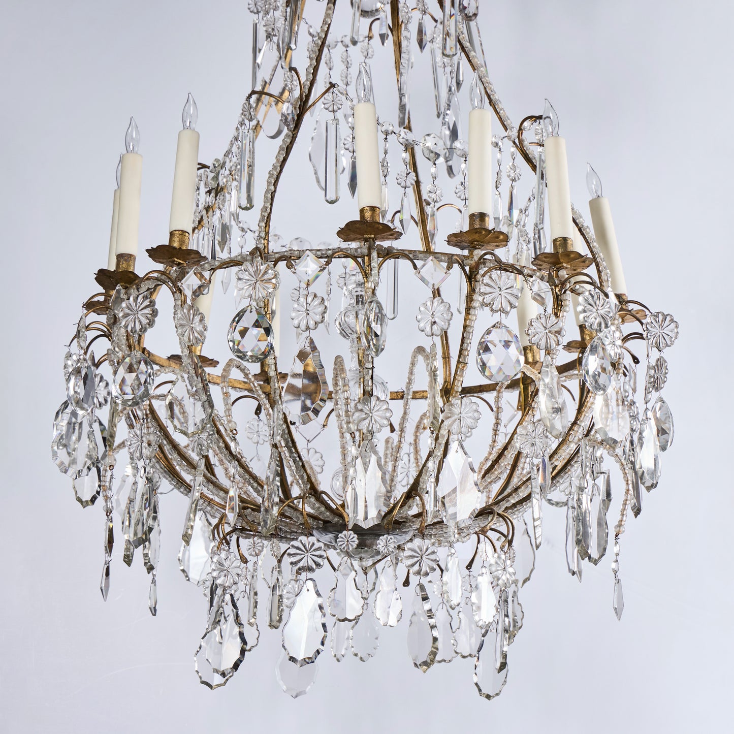 Italian Pear-Shaped Tôle and Crystal Chandelier — 12 Lights, Circa 1880