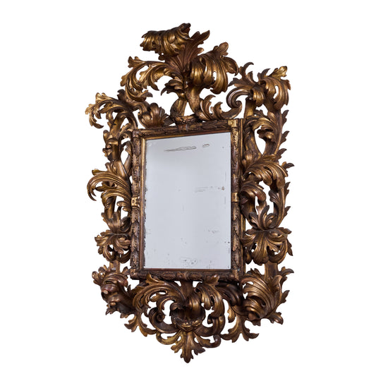 Ornately Carved Parcel-Gilt Mirror with Original Glass — Central Italy, Circa 1850