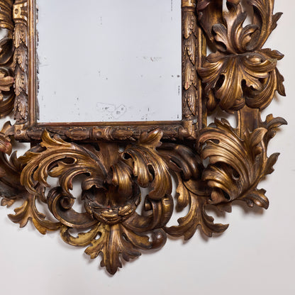 Ornately Carved Parcel-Gilt Mirror with Original Glass — Central Italy, Circa 1850
