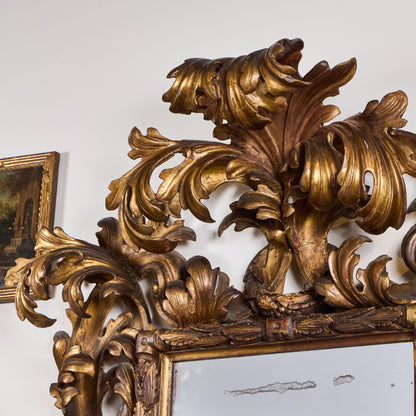 Ornately Carved Parcel-Gilt Mirror with Original Glass — Central Italy, Circa 1850