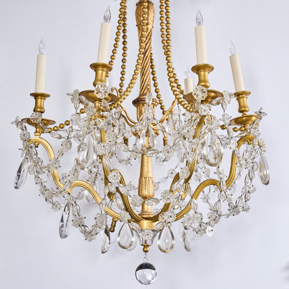 One of a Near Pair-Italian Gilded Bronze, Gilt-wood and Crystal Chandelier -19th century