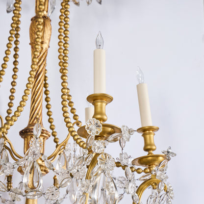 One of a Near Pair-Italian Gilded Bronze, Gilt-wood and Crystal Chandelier -19th century