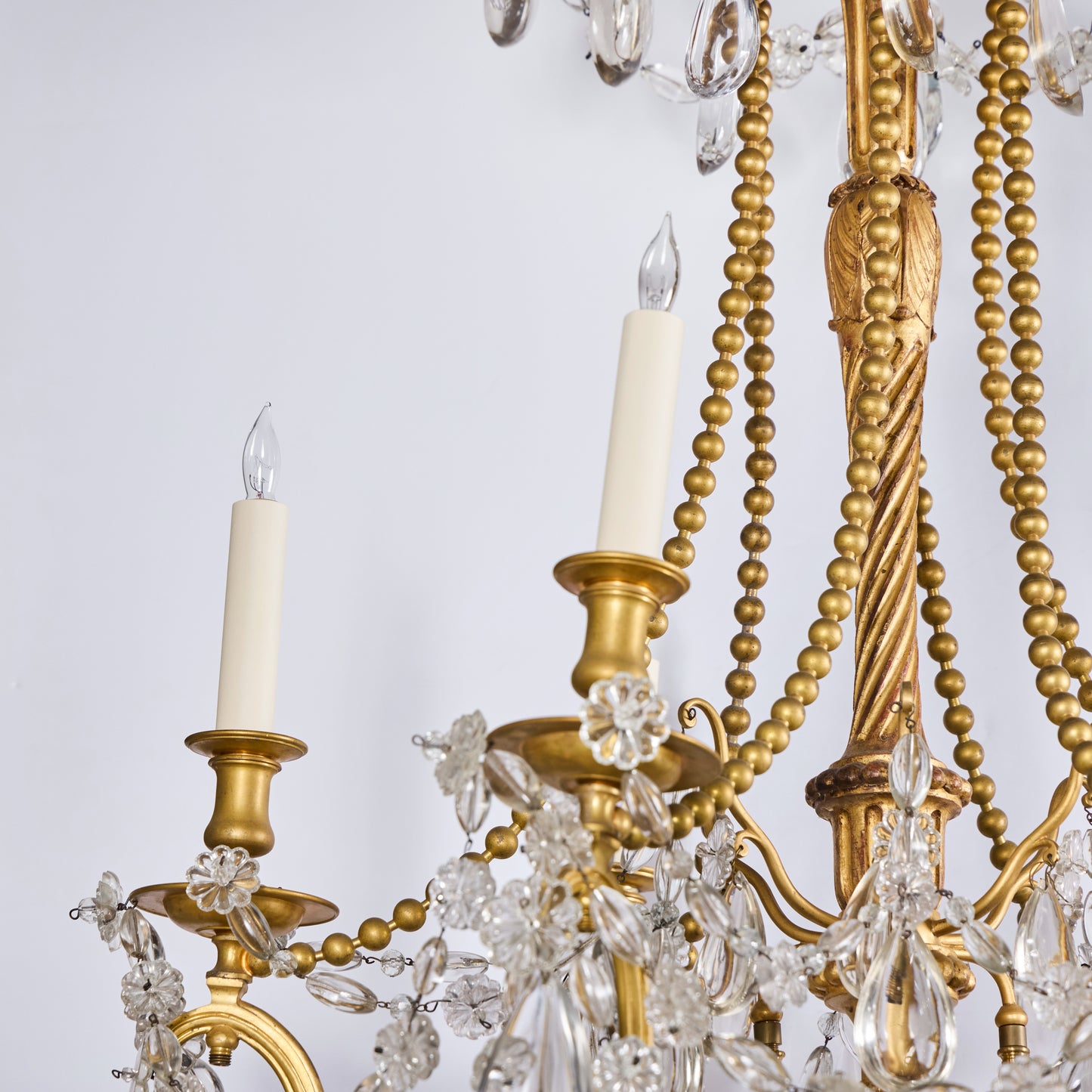 One of a Near Pair-Italian Gilded Bronze, Gilt-wood and Crystal Chandelier -19th century