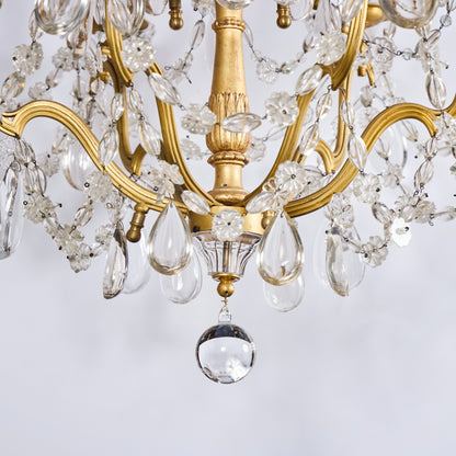 One of a Near Pair-Italian Gilded Bronze, Gilt-wood and Crystal Chandelier -19th century