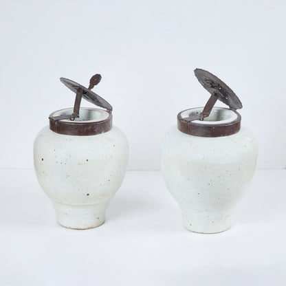 Pair Porcelain Glazed Tea Jars