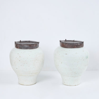 Pair Porcelain Glazed Tea Jars