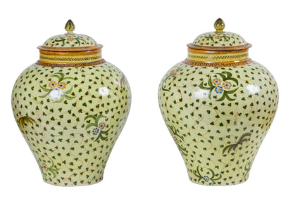 Pair Majolica Pottery Covered jars