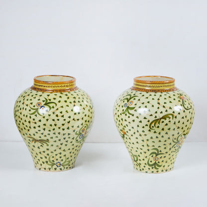 Pair Majolica Pottery Covered jars