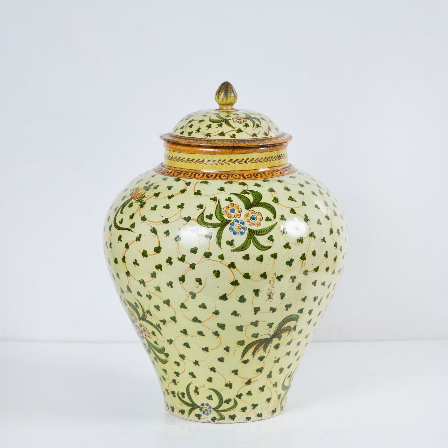 Pair Majolica Pottery Covered jars