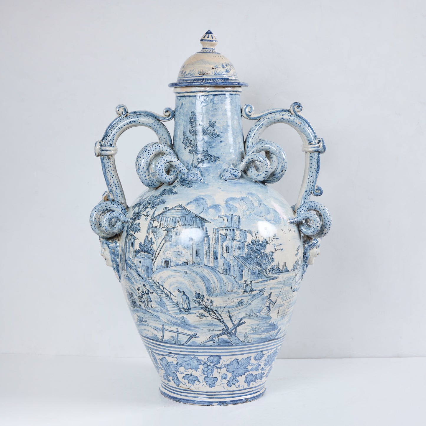 Large Faience Covered Wine Jug