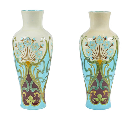 Pair French Deco Style Majolica Vases