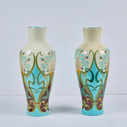 Pair French Deco Style Majolica Vases