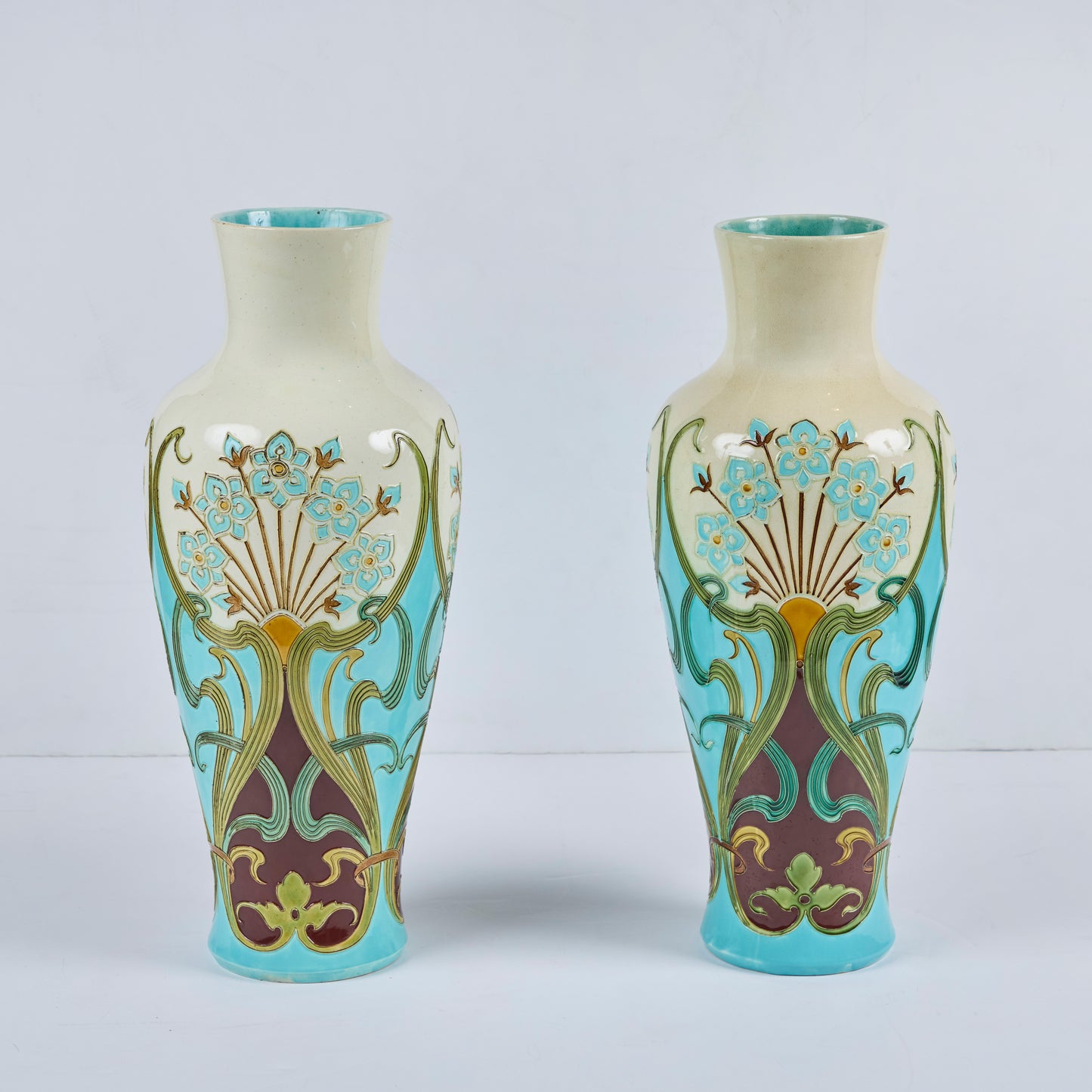 Pair French Deco Style Majolica Vases