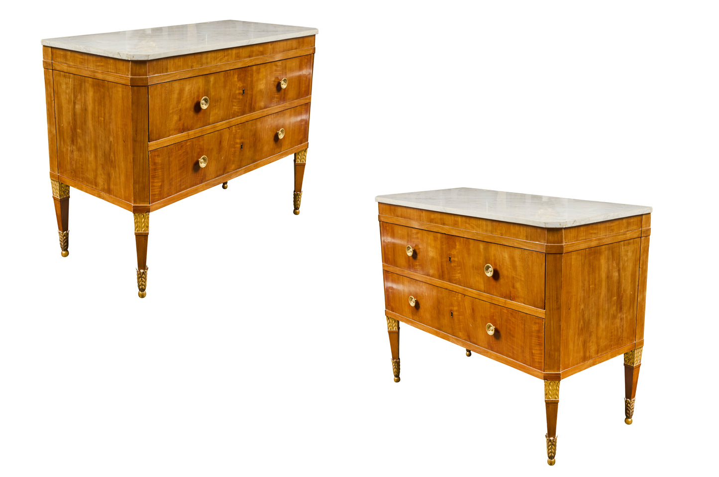 Pair 2nd Empire Fruitwood Marble Top Commodes