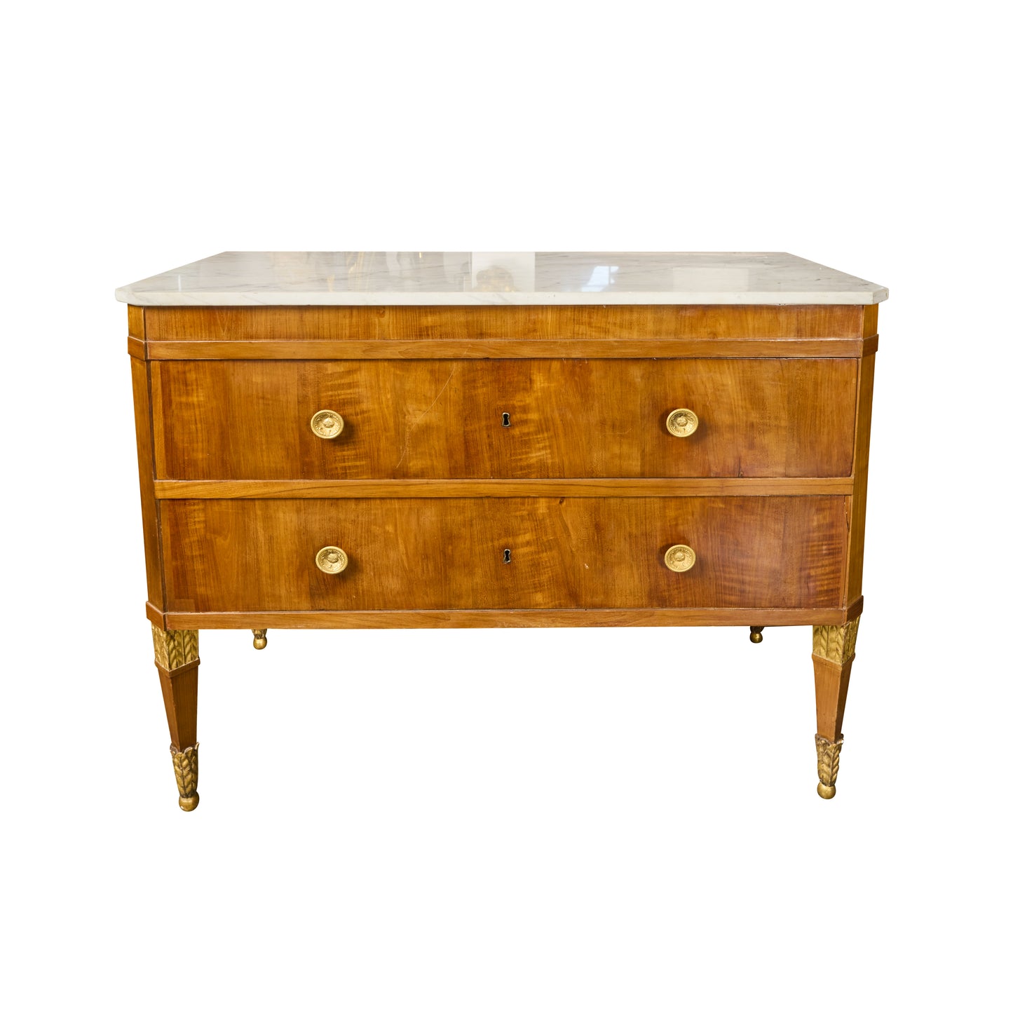 Pair 2nd Empire Fruitwood Marble Top Commodes