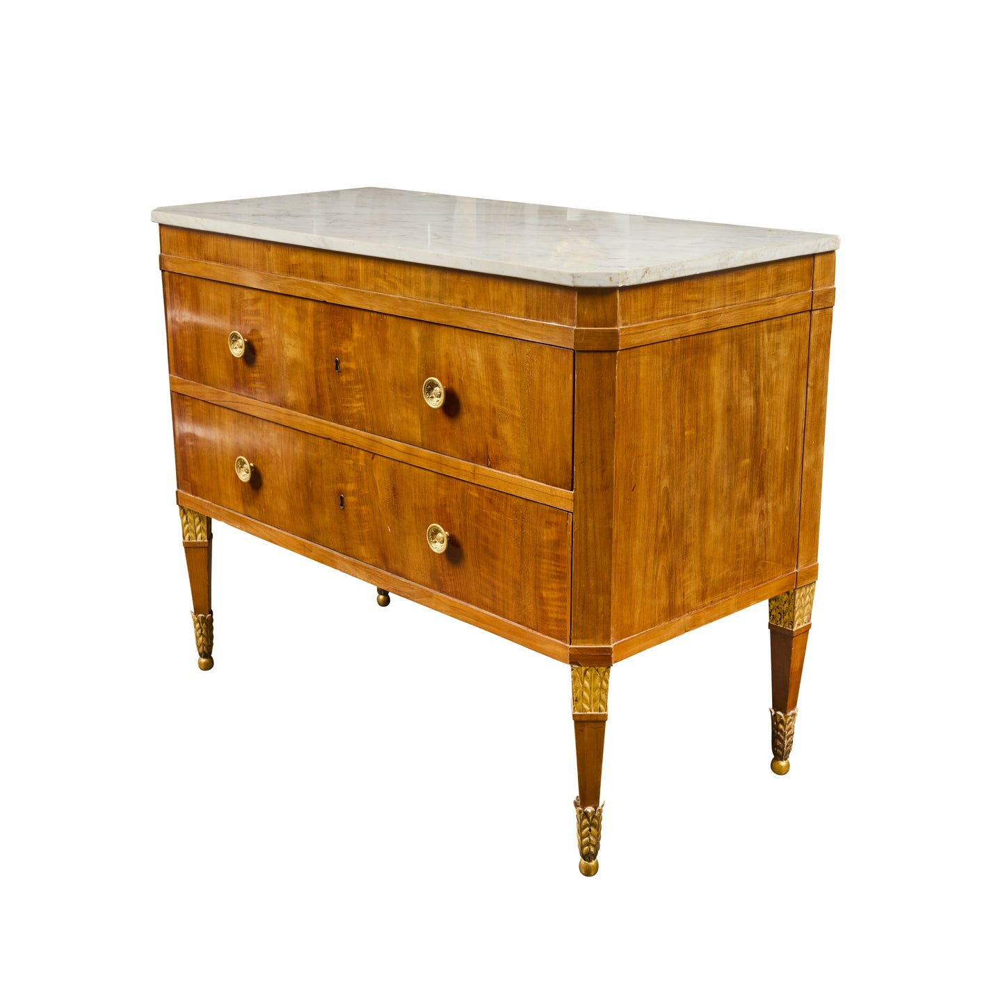 Pair 2nd Empire Fruitwood Marble Top Commodes