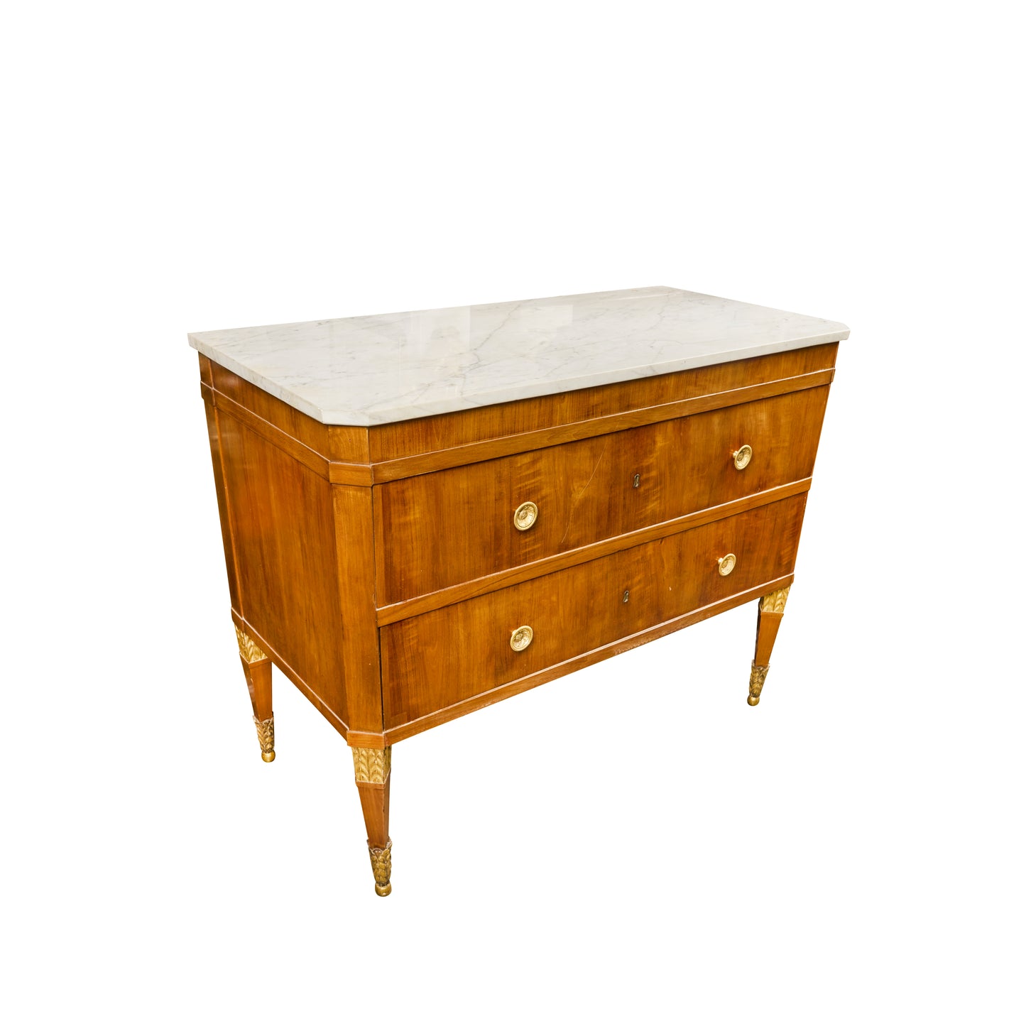 Pair 2nd Empire Fruitwood Marble Top Commodes