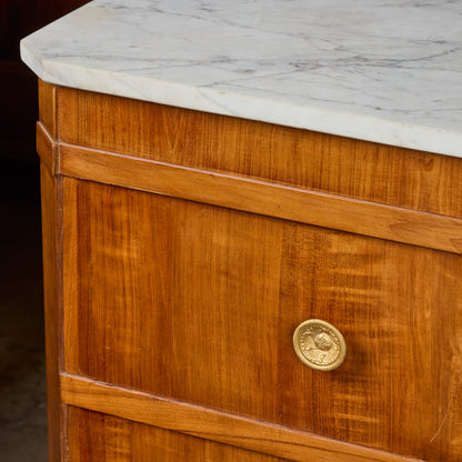 Pair 2nd Empire Fruitwood Marble Top Commodes