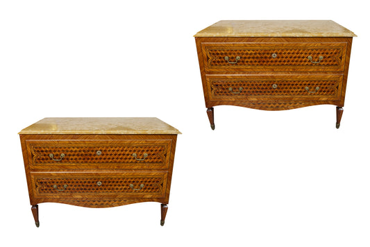 Pair of Veneered Marquetry Commodes