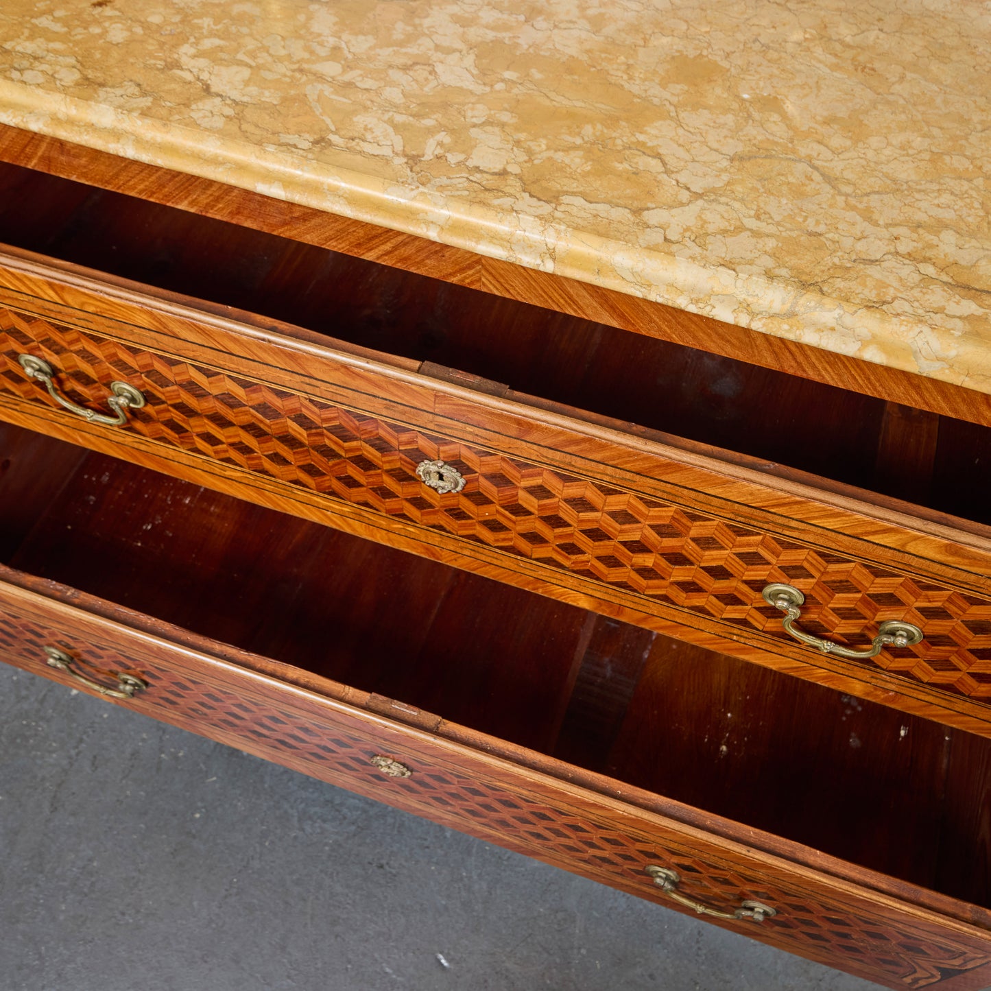 Pair of Veneered Marquetry Commodes