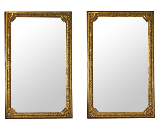 Grand Scaled Pair of French Gilded Mirrors