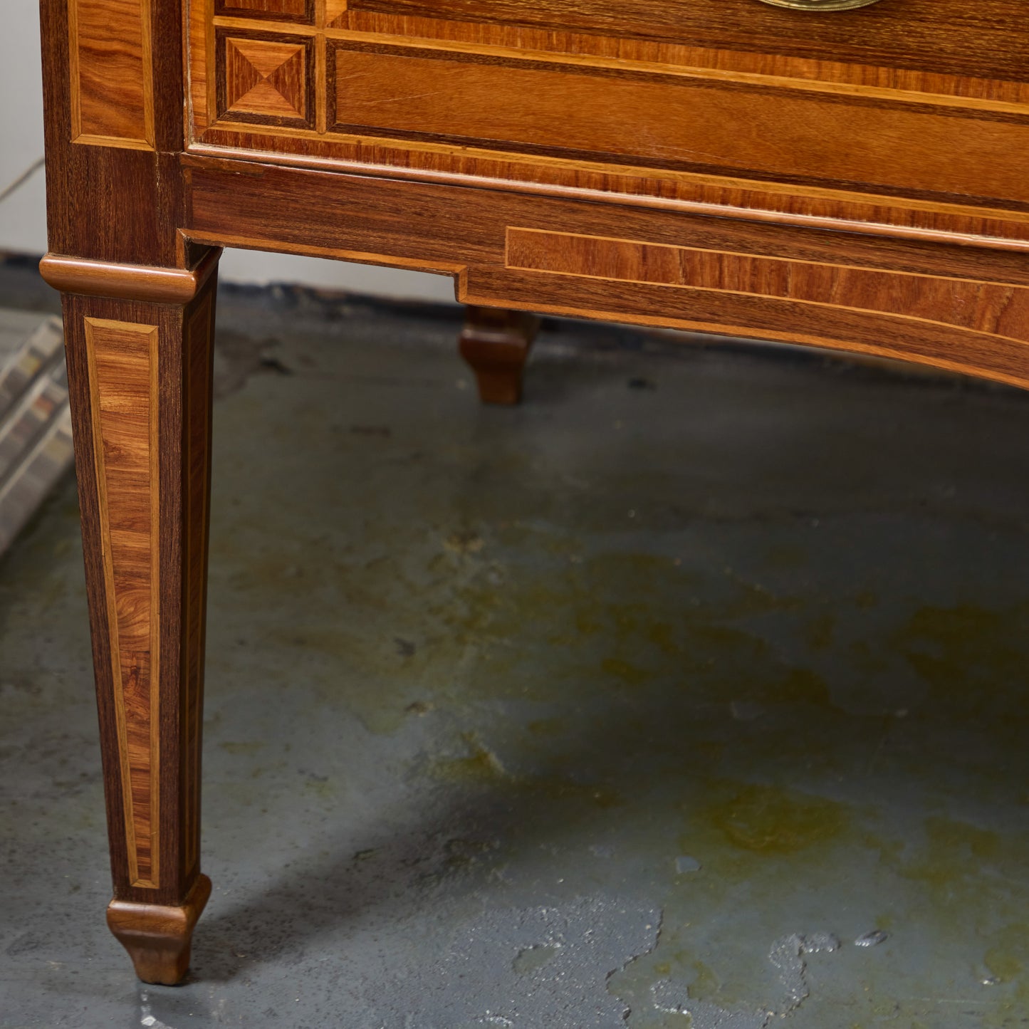 Pair Italian Marquetry Marble Top Commodes