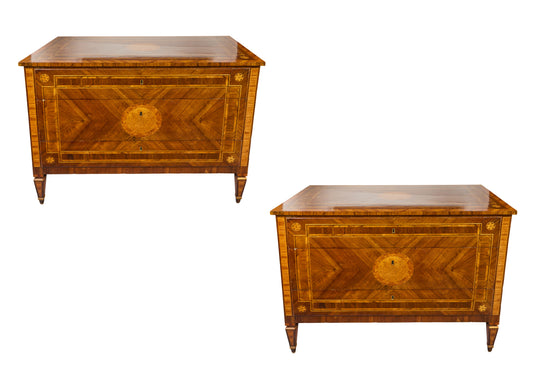 Pair of Walnut and Pear Marquetry Commodes