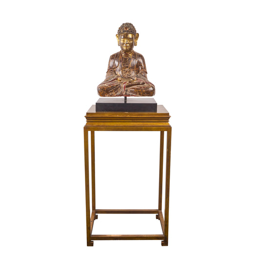 Painted and Parcel Gilt Seated Buddha with Presentation Stand