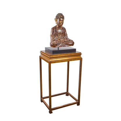 Painted and Parcel Gilt Seated Buddha with Presentation Stand