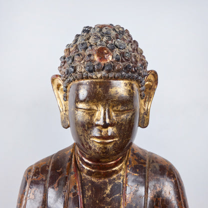 Painted and Parcel Gilt Seated Buddha with Presentation Stand