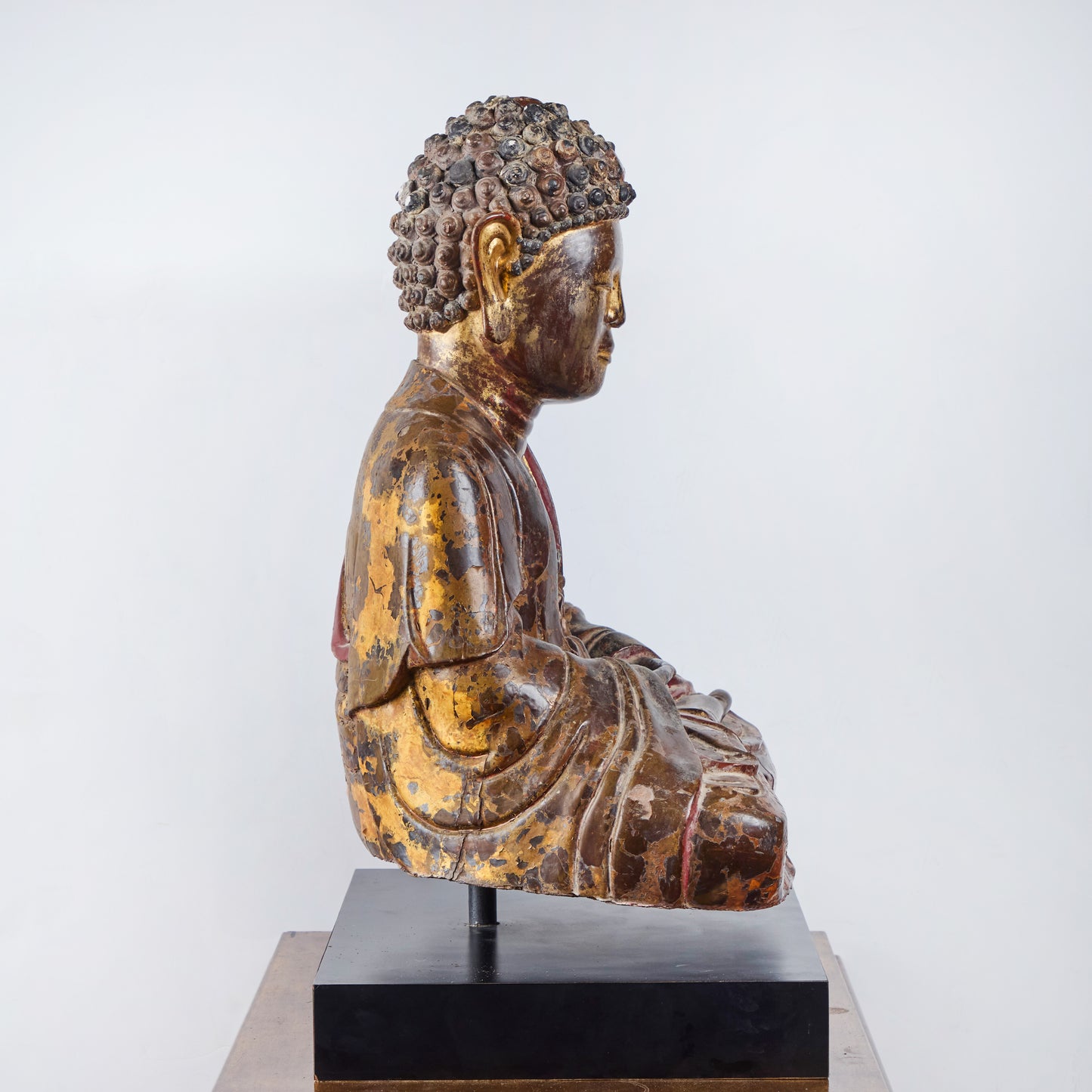 Painted and Parcel Gilt Seated Buddha with Presentation Stand