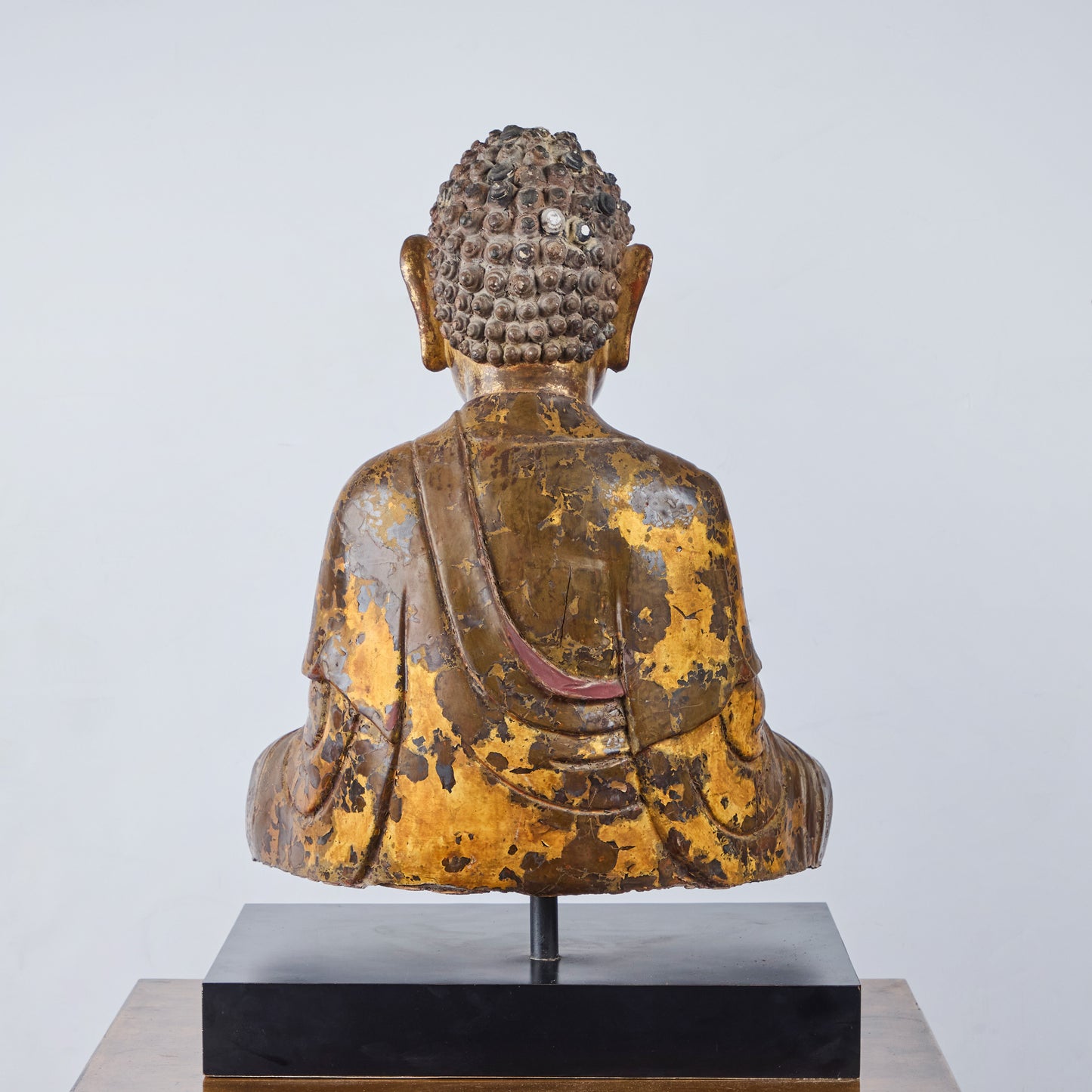 Painted and Parcel Gilt Seated Buddha with Presentation Stand