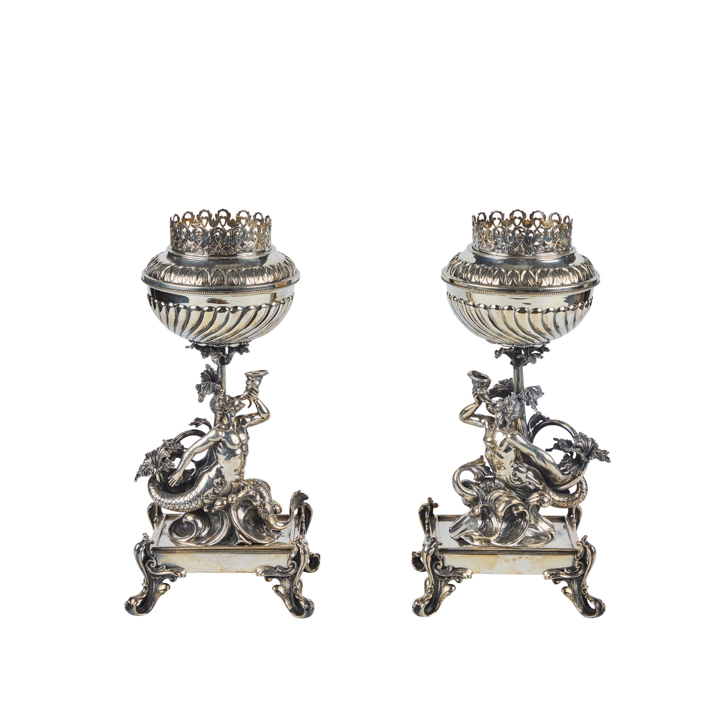 Pair Renaissance Revival Silver-Plated Candle Holders