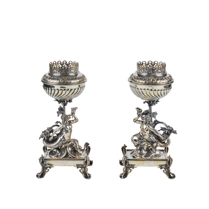 Pair Renaissance Revival Silver-Plated Candle Holders