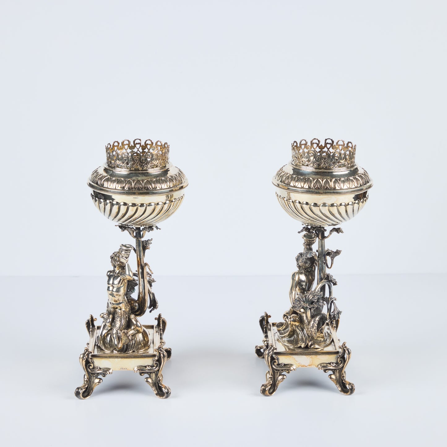 Pair Renaissance Revival Silver-Plated Candle Holders