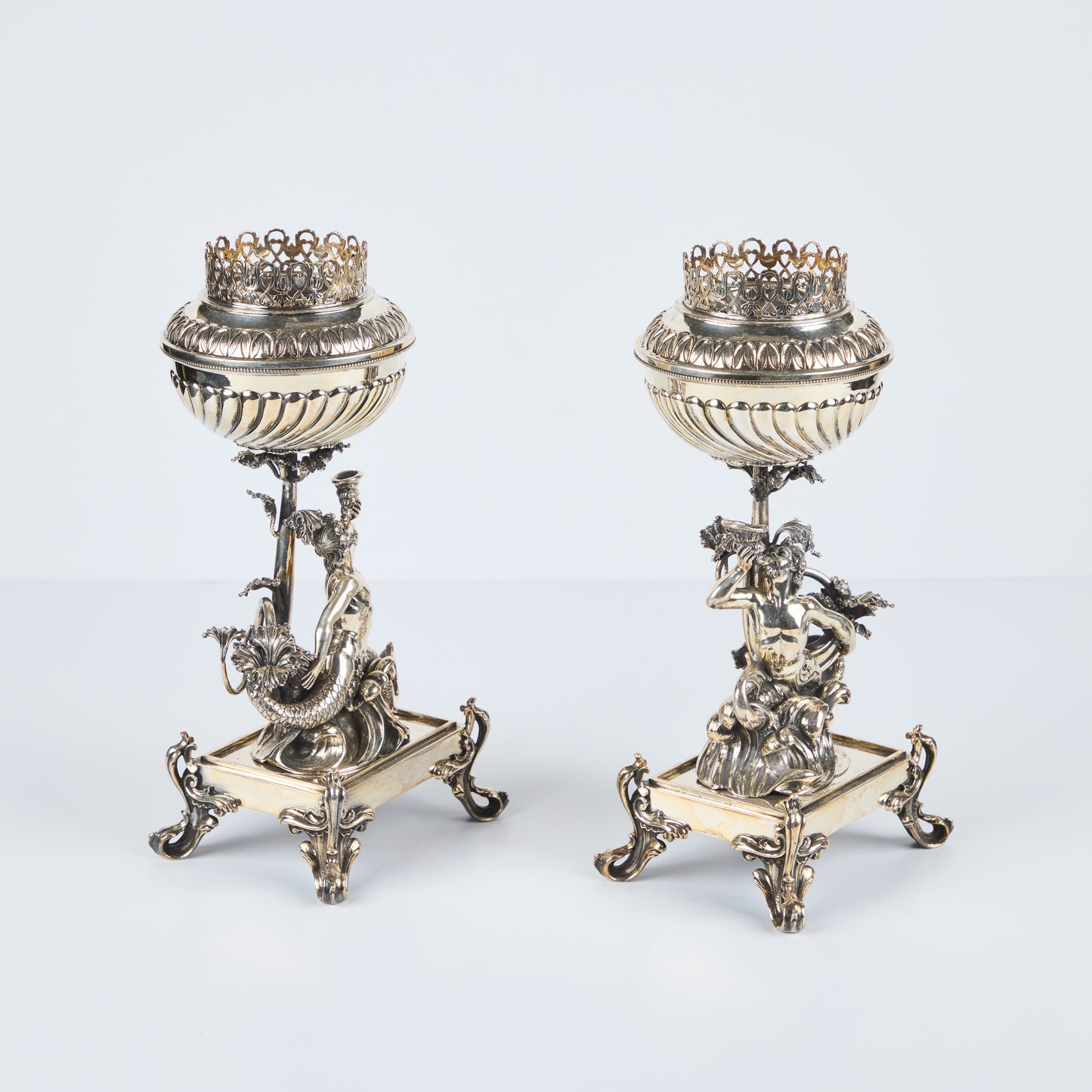 Pair Renaissance Revival Silver-Plated Candle Holders