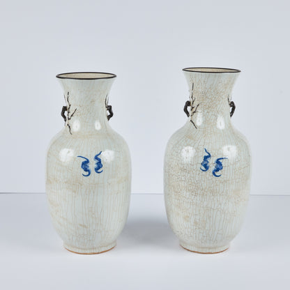 Pair of Chinese Porcelain Vases with Crackle Glaze