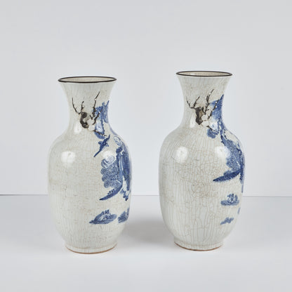 Pair of Chinese Porcelain Vases with Crackle Glaze